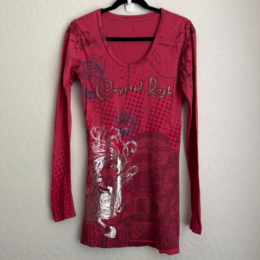 Christian Audigier Crystal Rock Limited Edition‎ Long Sleeve Shirt Red Large